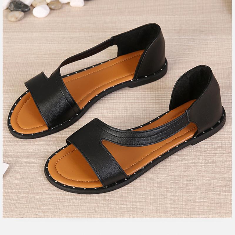 🎀🎁【36-43】Nowe letnie damskie modne skórzane sandały typu slip-on z odkrytymi palcami i nitami