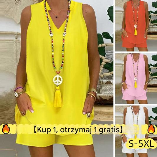 ✨【Kup 1, a 1 dostaniesz gratis】【S-5XL】Nowy swobodny bawełniany top bez rękawów + spodnie