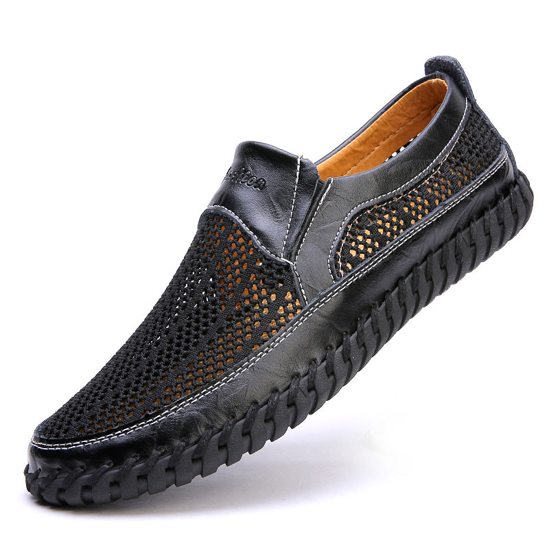 【38-48】👞Nowe męskie buty ze skóry siatkowej na wiosnę i lato - duże rozmiary - prawdziwa skóra bydlęca, odporne na pot i nieprzyjemny zapach, oddychające i wygodne--3646277