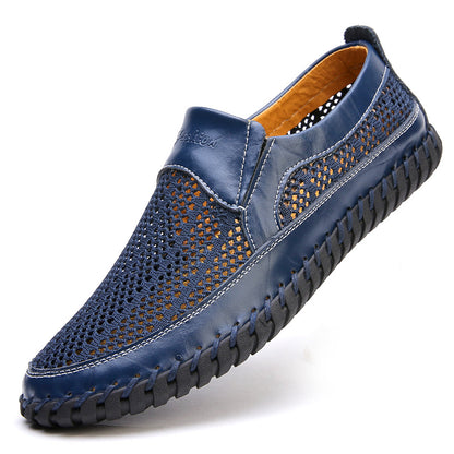 【38-48】👞Nowe męskie buty ze skóry siatkowej na wiosnę i lato - duże rozmiary - prawdziwa skóra bydlęca, odporne na pot i nieprzyjemny zapach, oddychające i wygodne--3646277