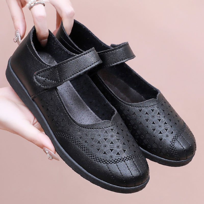 🔥🥿【35-41】 2025 w nowym stylu Hollow Out miękka podeszwa wygodne, oddychające płaskie podeszwy damskie skórzane buty