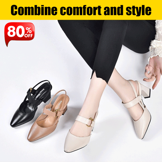 🎊🛒👡[50% zniżki] 💖😍🎁2025 Wiosna i Lato Moda Blokowe Obcasy Skórzane Wysokie Obcasy Wodoodporne i Antypoślizgowe