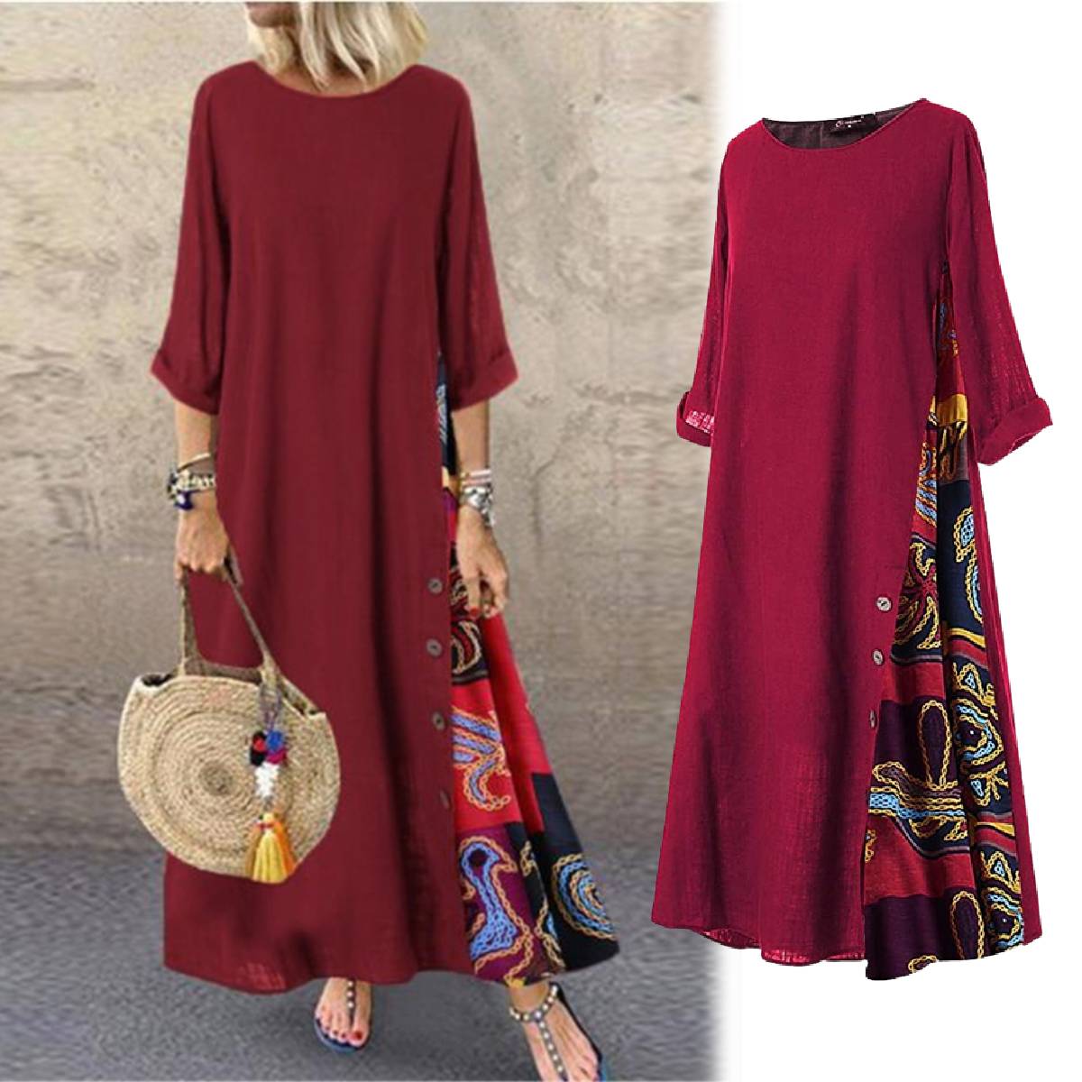 【M-5XL】 Damska elegancka sukienka z nadrukiem w stylu retro