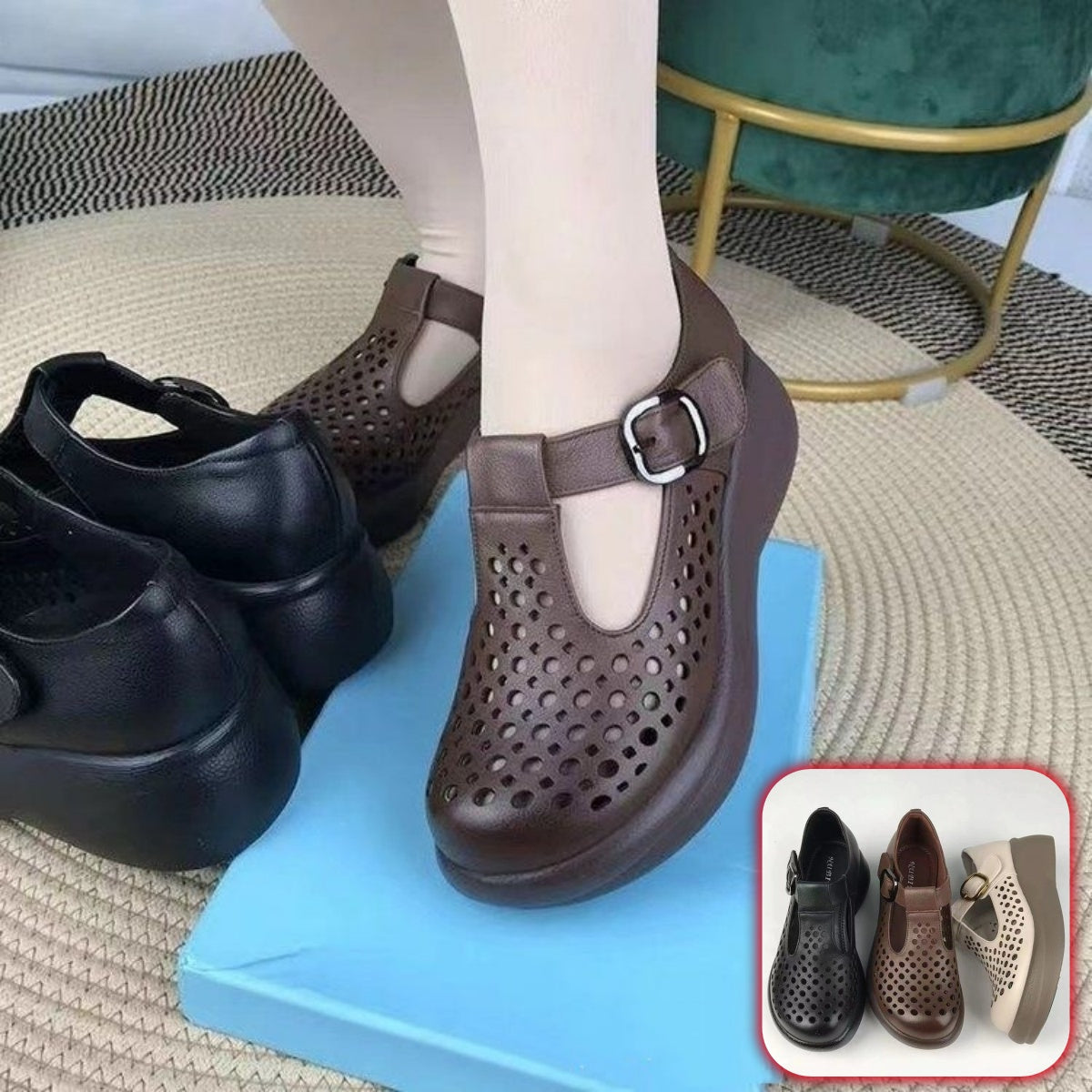【35-40】2025 nowe modne damskie buty na co dzień z grubą podeszwą ze skóry