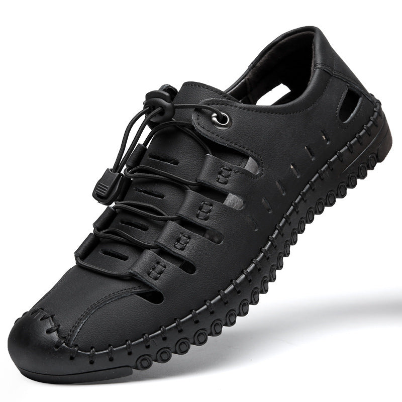 🌟 【Nowe Produkty Gorąca Sprzedaż】【39-44】Męskie, skórzane, letnie, zamknięte sandały plażowe z wydrążonymi palcami👞✨