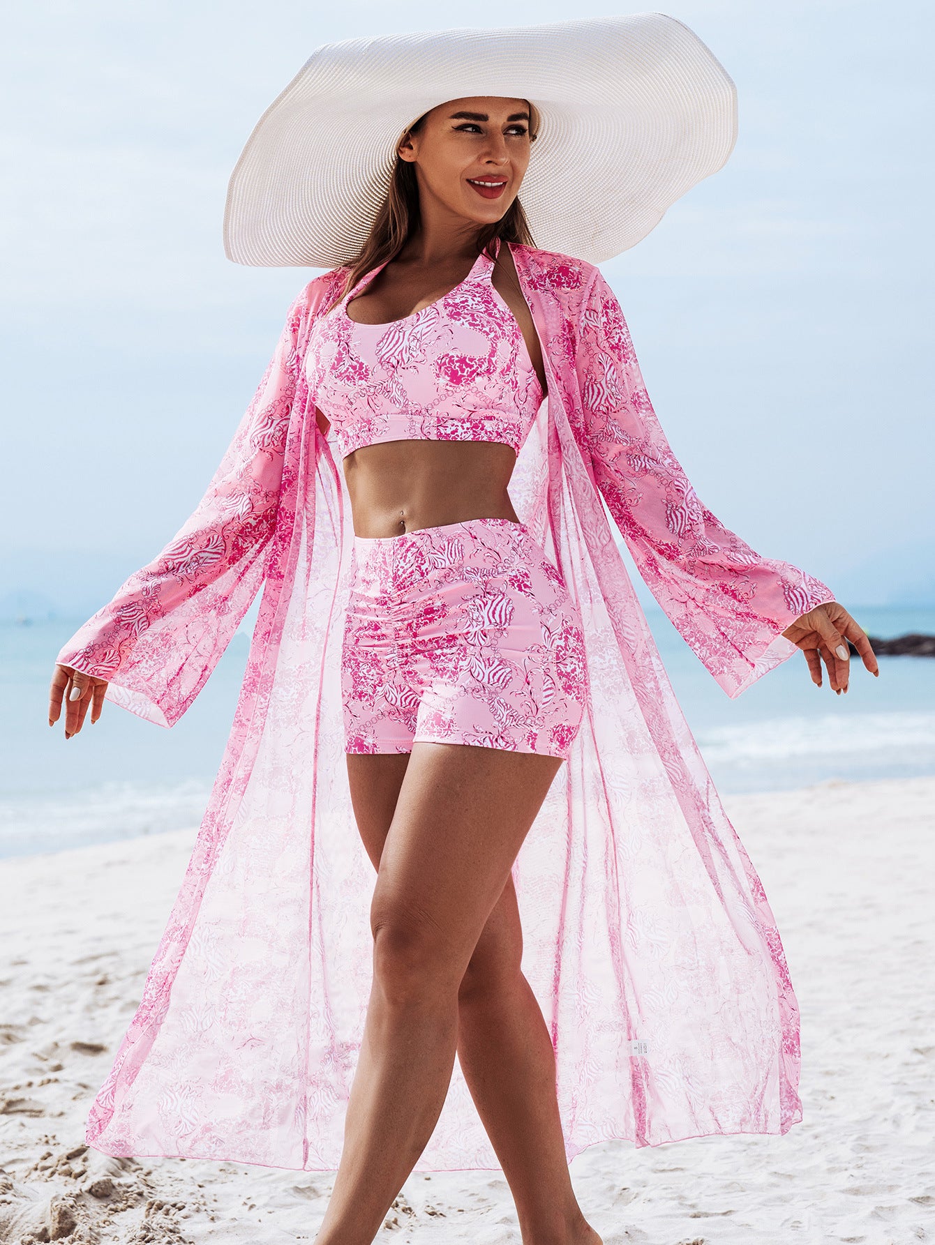 🩱🏖️【Nowość letnia】【S-2XL】Modne, seksowne, trzyczęściowe bikini z nadrukiem, miękkie, oddychające i wygodne