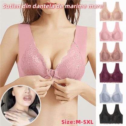 💥【5 sztuki】👙 Biustonosz push-up z koronkowym zapięciem z przodu - bezszwowy, piękny tył, wygodny