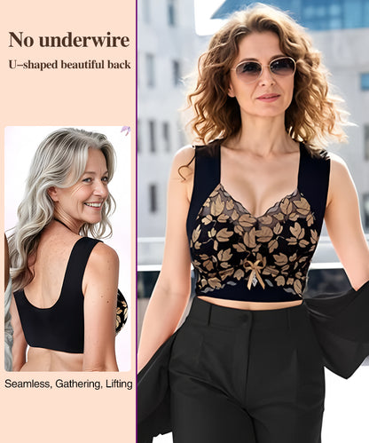 💌🌈【3 piezas】【M-4XL】Sujetador de encaje de talla grande sin aro de acero, de lujo, con espalda hermosa y sexy.