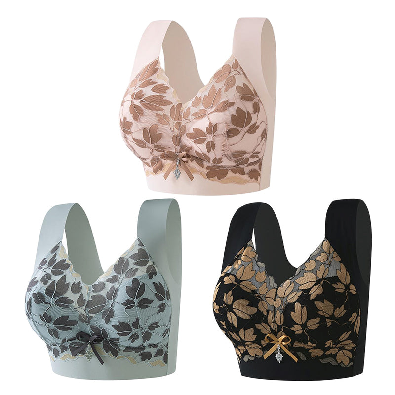 💌🌈【3 piezas】【M-4XL】Sujetador de encaje de talla grande sin aro de acero, de lujo, con espalda hermosa y sexy.