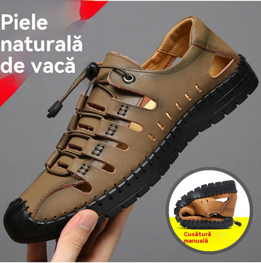 🌟 【Nowe Produkty Gorąca Sprzedaż】【39-44】Męskie, skórzane, letnie, zamknięte sandały plażowe z wydrążonymi palcami👞✨