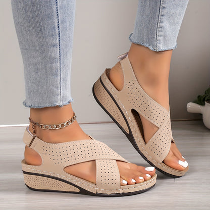 ✨👡【Nowość na lato🔥】[35-43] Sandały damskie, wydrążona konstrukcja, gruba podeszwa, obcas klinowy, rzep, wygodne
