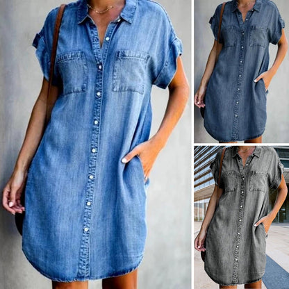 🔥🔥【S-5XL】Denim obleka s kratkimi rokavi