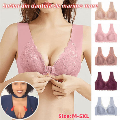 💥【5 sztuki】👙 Biustonosz push-up z koronkowym zapięciem z przodu - bezszwowy, piękny tył, wygodny