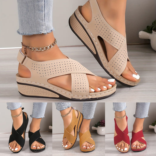 ✨👡【Nowość na lato🔥】[35-43] Sandały damskie, wydrążona konstrukcja, gruba podeszwa, obcas klinowy, rzep, wygodne