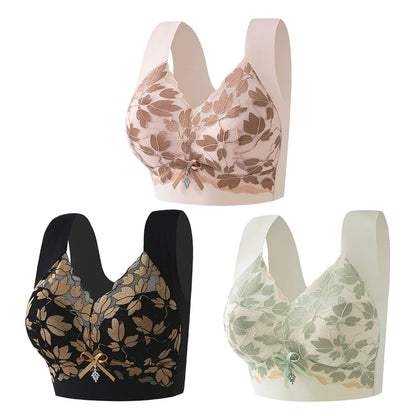 💌🌈【3 piezas】【M-4XL】Sujetador de encaje de talla grande sin aro de acero, de lujo, con espalda hermosa y sexy.