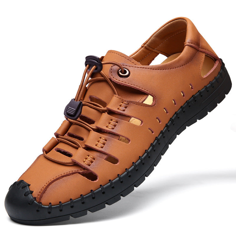 🌟 【Nowe Produkty Gorąca Sprzedaż】【39-44】Męskie, skórzane, letnie, zamknięte sandały plażowe z wydrążonymi palcami👞✨