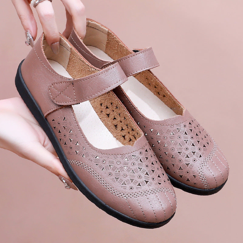 🔥🥿【35-41】 2025 w nowym stylu Hollow Out miękka podeszwa wygodne, oddychające płaskie podeszwy damskie skórzane buty