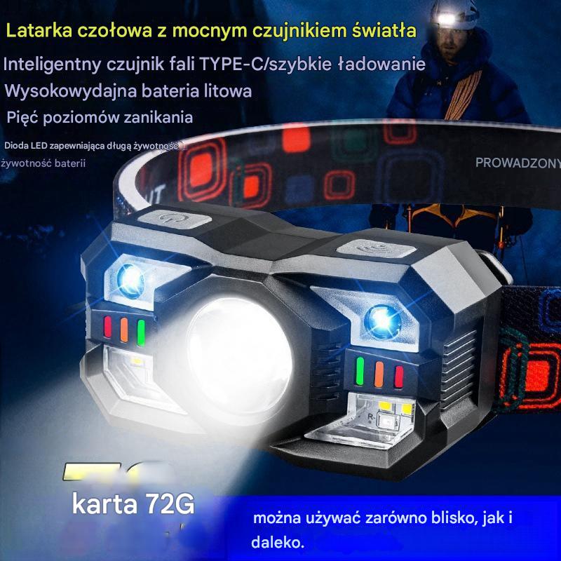 💡🌟【Wyprzedaż letnia】🔥🔥Inteligentna lampa indukcyjna o długim czasie pracy baterii, montowana na głowie, nocna latarka wędkarska