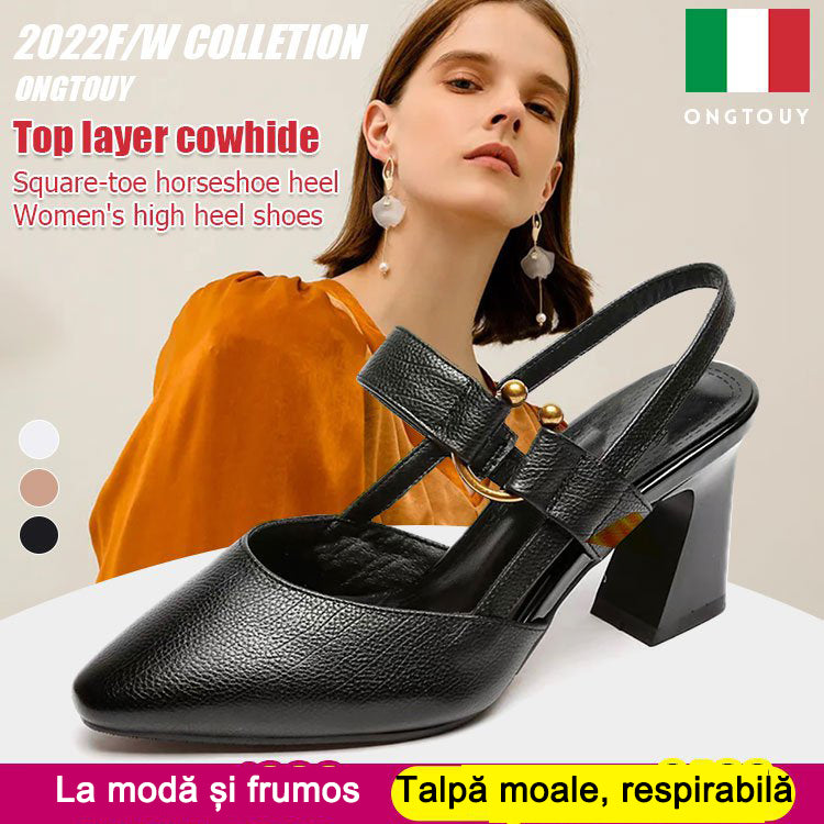 🎊🛒👡[50% zniżki] 💖😍🎁2025 Wiosna i Lato Moda Blokowe Obcasy Skórzane Wysokie Obcasy Wodoodporne i Antypoślizgowe