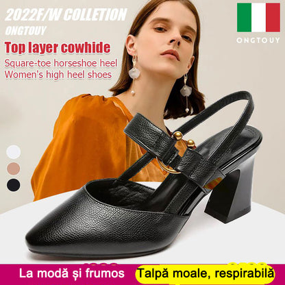 🎊🛒👡[50% zniżki] 💖😍🎁2025 Wiosna i Lato Moda Blokowe Obcasy Skórzane Wysokie Obcasy Wodoodporne i Antypoślizgowe