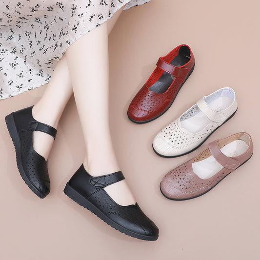 🔥🥿【35-41】 2025 w nowym stylu Hollow Out miękka podeszwa wygodne, oddychające płaskie podeszwy damskie skórzane buty