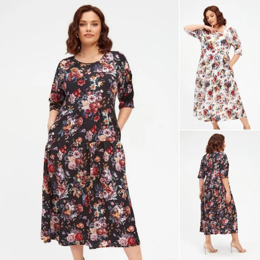 💃✨【S-5XL】Nowa elegancka sukienka z szyfonu z nadrukiem, duży rozmiar, miękki, wygodny i oddychający
