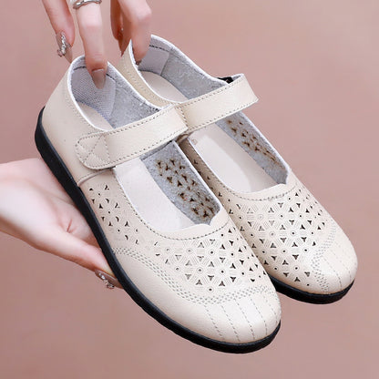🔥🥿【35-41】 2025 w nowym stylu Hollow Out miękka podeszwa wygodne, oddychające płaskie podeszwy damskie skórzane buty