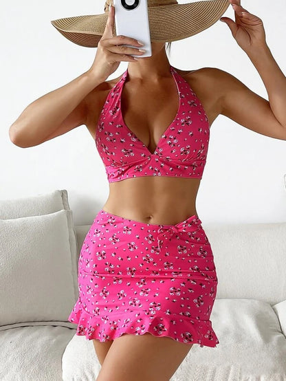 🌸【✨Rabat ograniczony czasowo】👙 Damski, kwiatowy, trzyczęściowy zestaw bikini, miękki, wygodny i szybko schnący