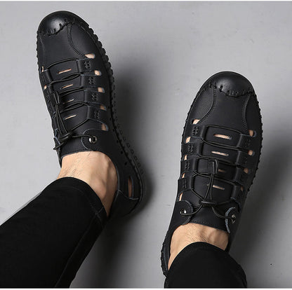 🌟 【Nowe Produkty Gorąca Sprzedaż】【39-44】Męskie, skórzane, letnie, zamknięte sandały plażowe z wydrążonymi palcami👞✨