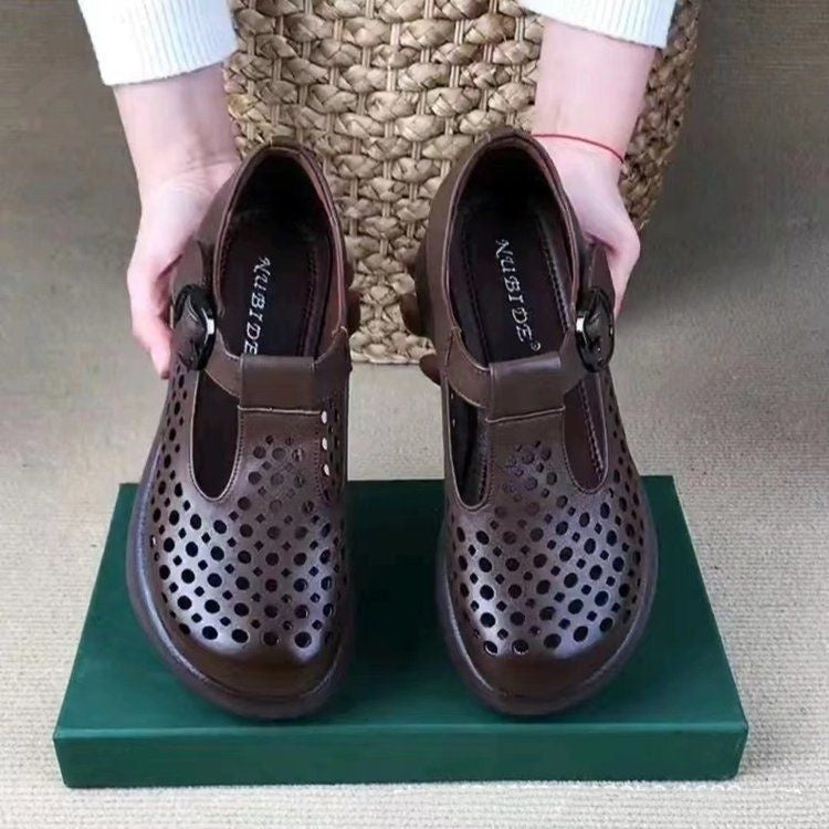 【35-40】2025 nowe modne damskie buty na co dzień z grubą podeszwą ze skóry
