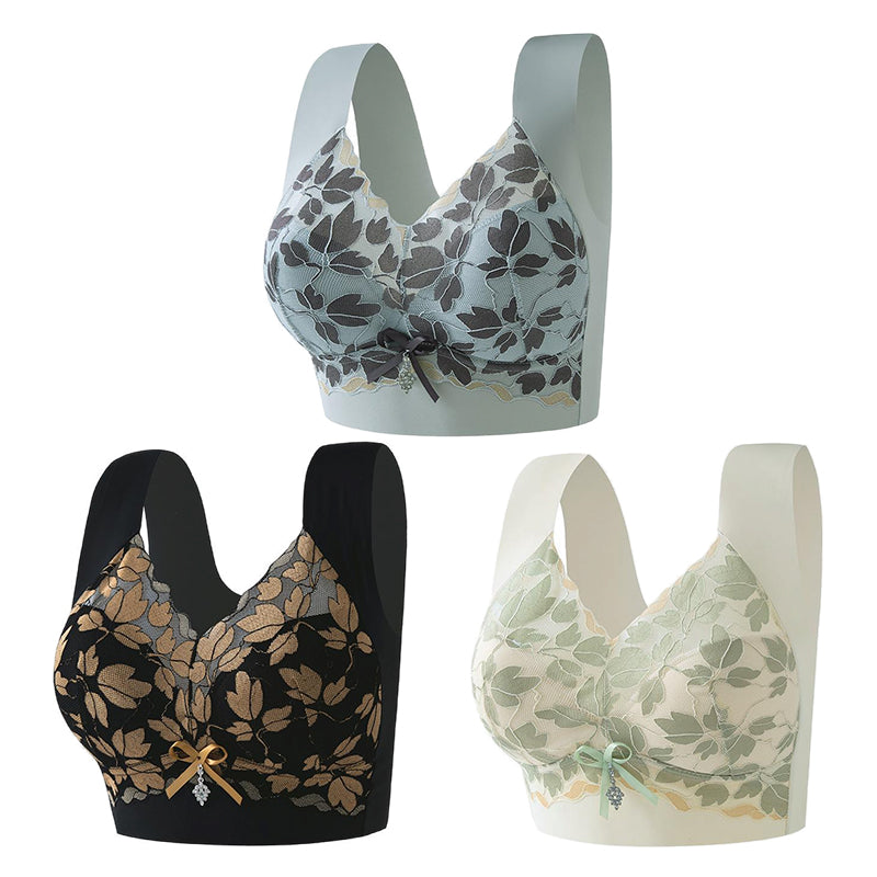 💌🌈【3 piezas】【M-4XL】Sujetador de encaje de talla grande sin aro de acero, de lujo, con espalda hermosa y sexy.