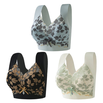 💌🌈【3 piezas】【M-4XL】Sujetador de encaje de talla grande sin aro de acero, de lujo, con espalda hermosa y sexy.