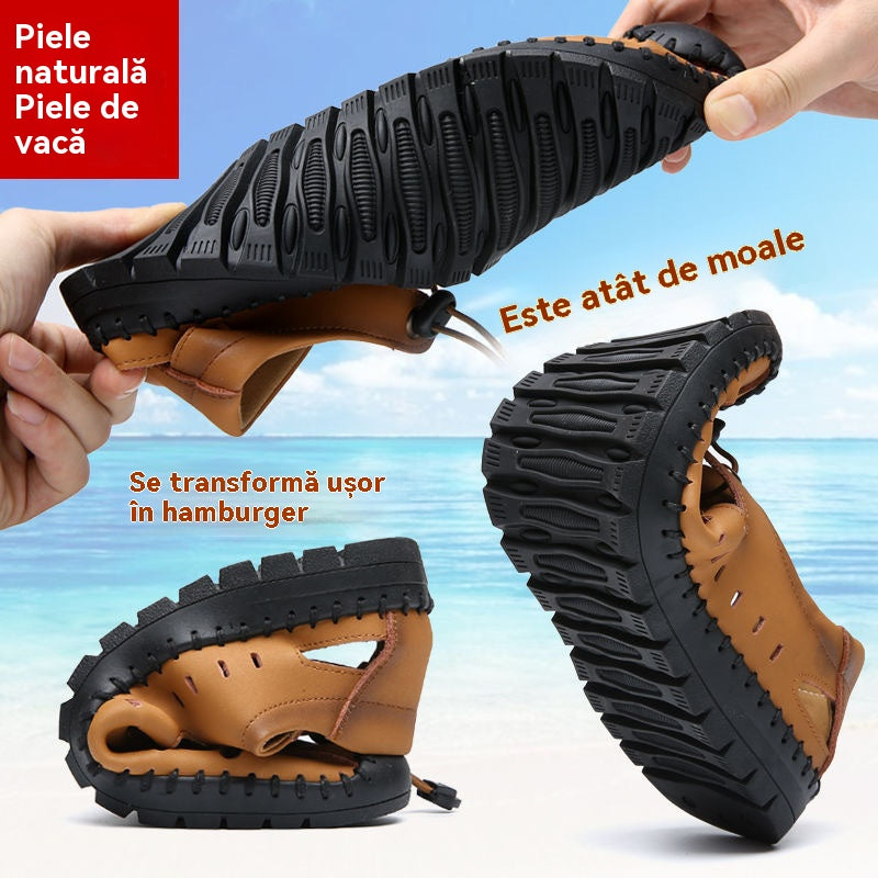 🌟 【Nowe Produkty Gorąca Sprzedaż】【39-44】Męskie, skórzane, letnie, zamknięte sandały plażowe z wydrążonymi palcami👞✨