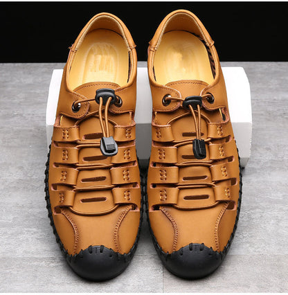 🌟 【Nowe Produkty Gorąca Sprzedaż】【39-44】Męskie, skórzane, letnie, zamknięte sandały plażowe z wydrążonymi palcami👞✨