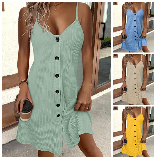 👗🎀【S-XL】Letnia, nowa moda na rok 2025, jednokolorowa, bawełniana i lniana sukienka na szelkach, miękka, wygodna i oddychająca